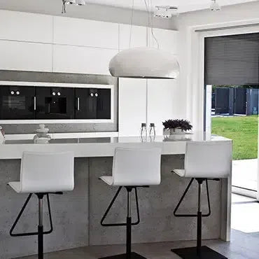 Concrete wall panels in kitchen