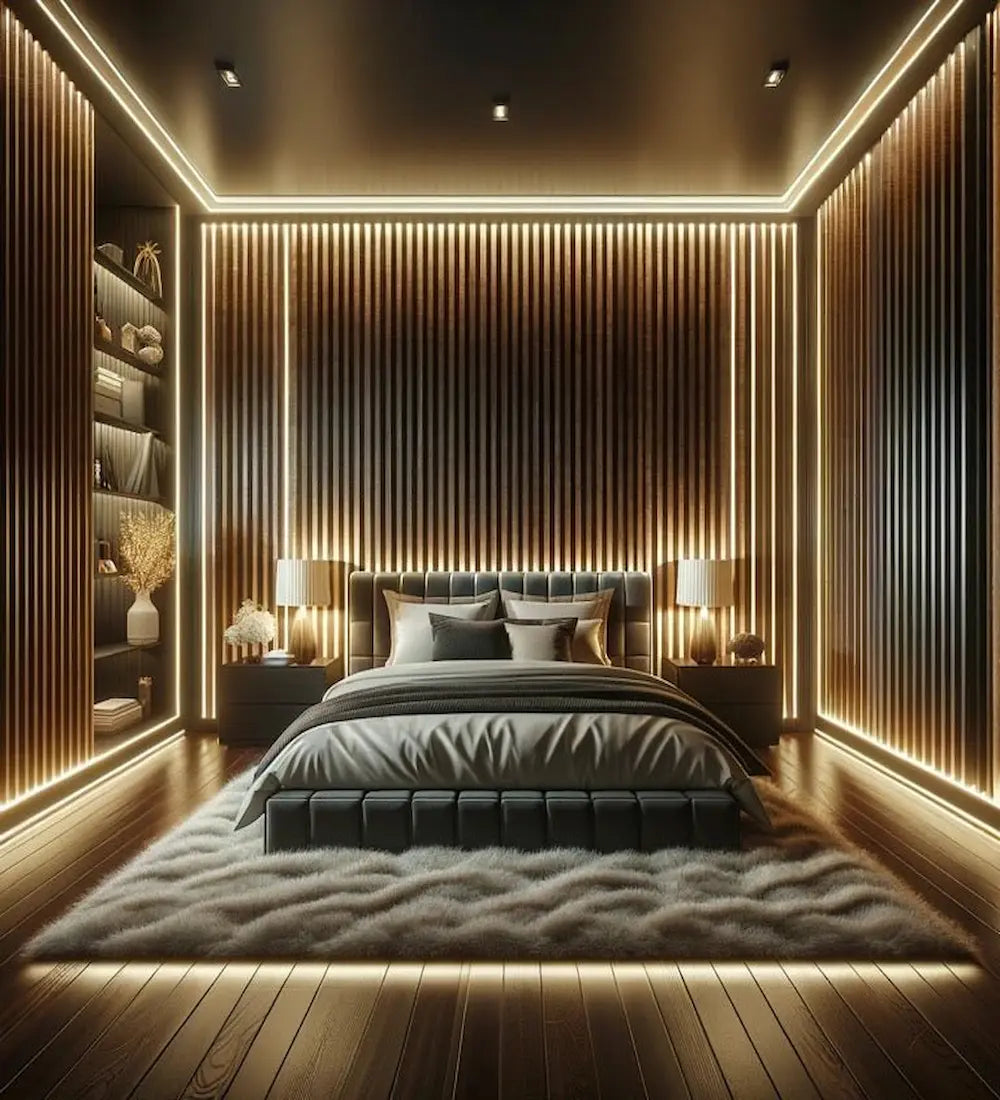 Interior bedroom with LED light stripes